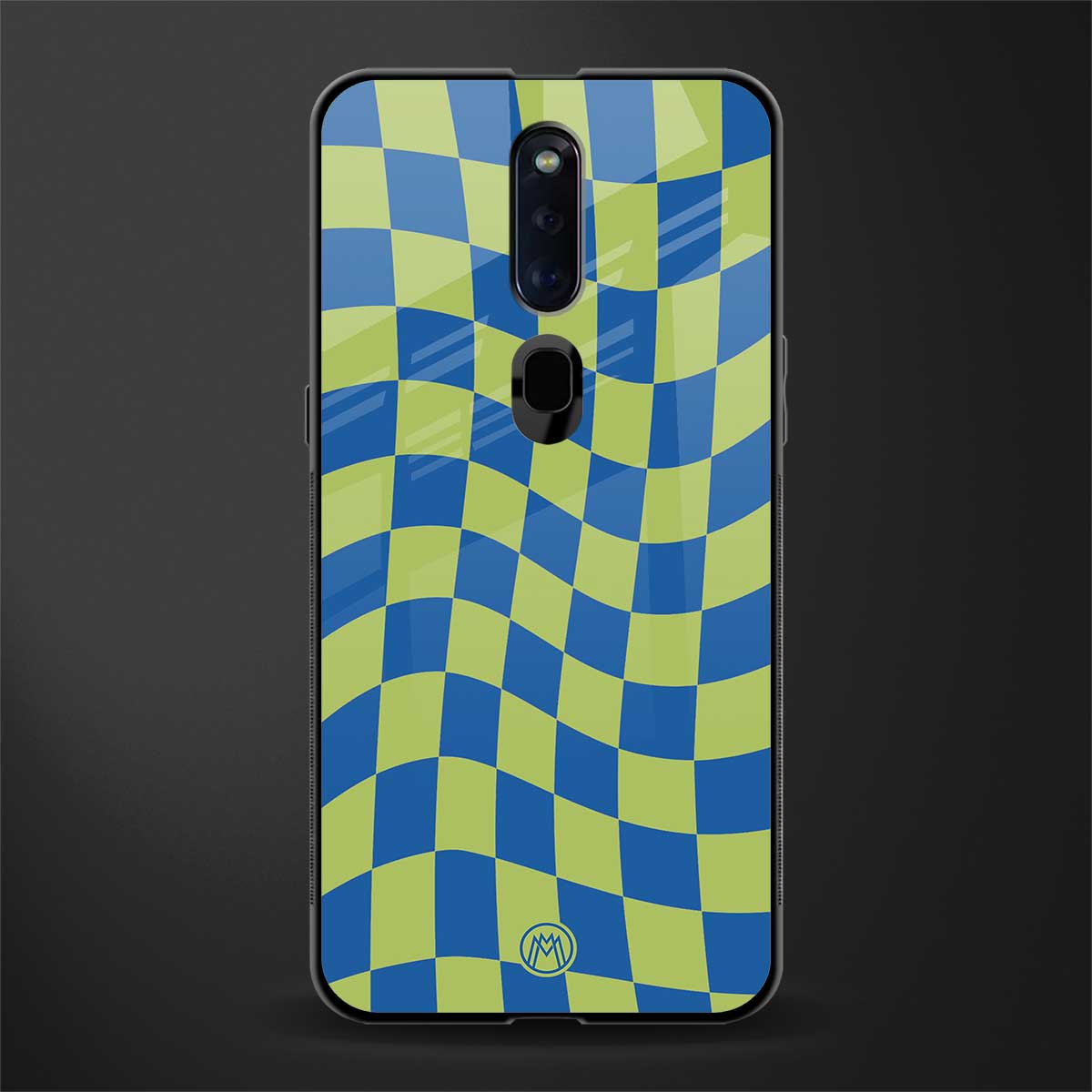 green blue trippy check pattern glass case for oppo f11 pro image