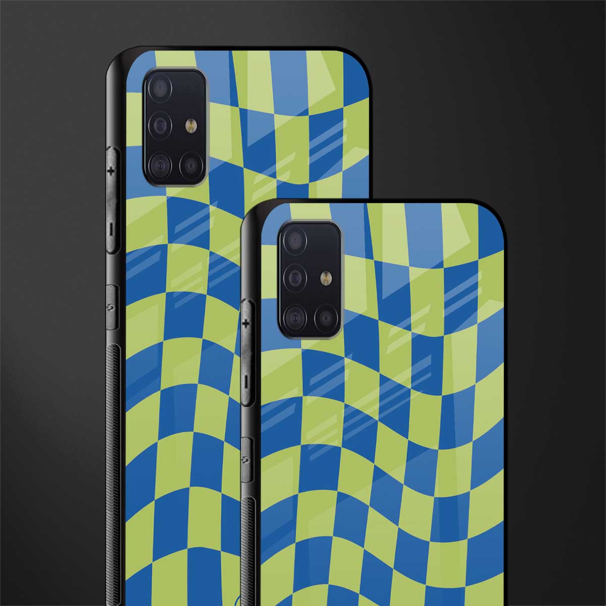 green blue trippy check pattern glass case for samsung galaxy a71 image-2