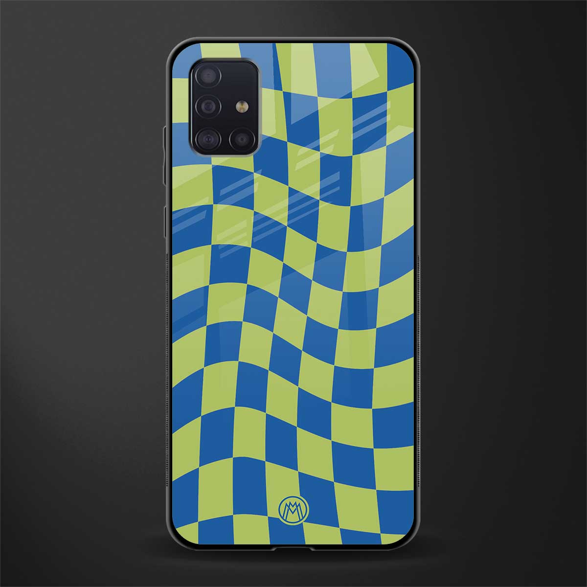 green blue trippy check pattern glass case for samsung galaxy a71 image