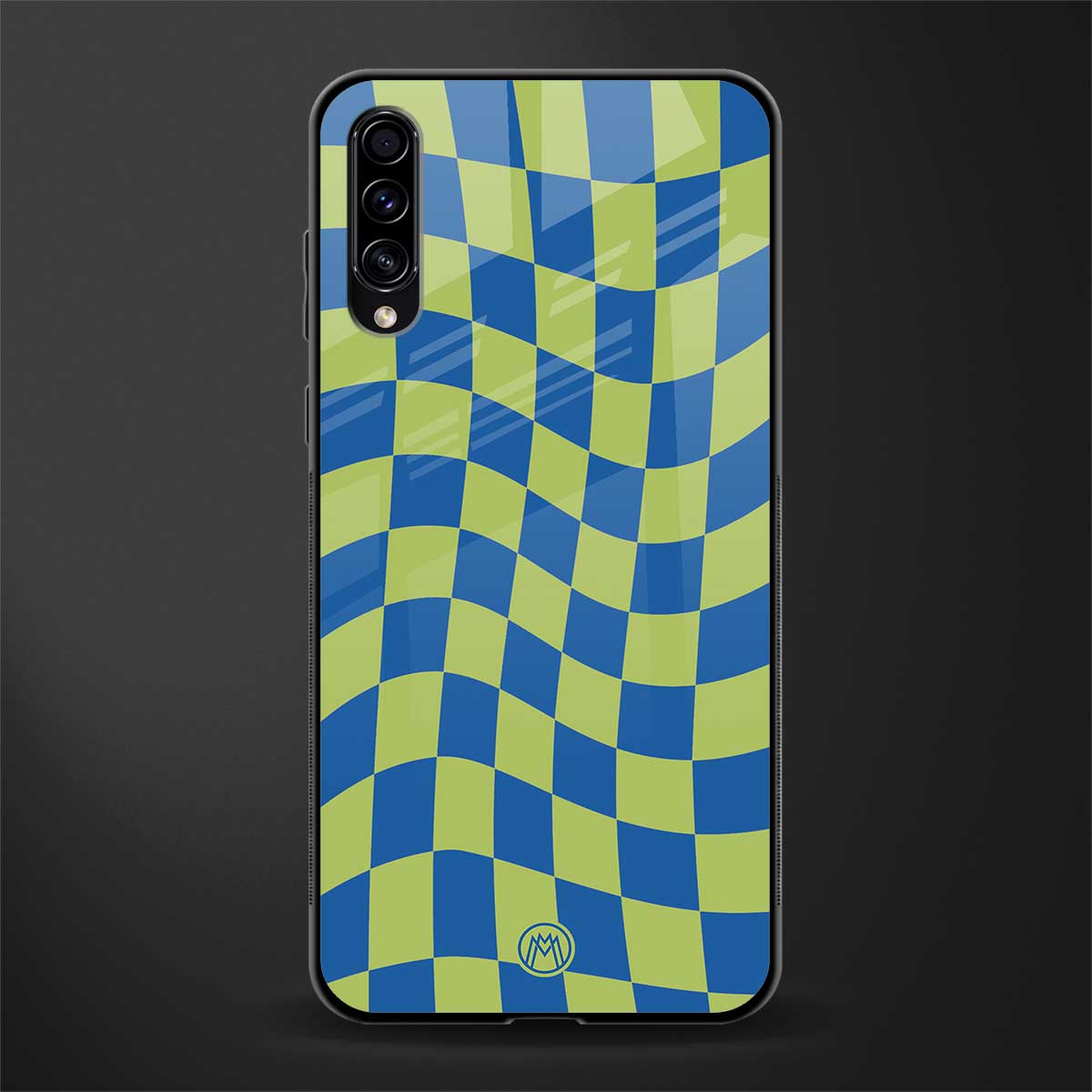 green blue trippy check pattern glass case for samsung galaxy a70 image