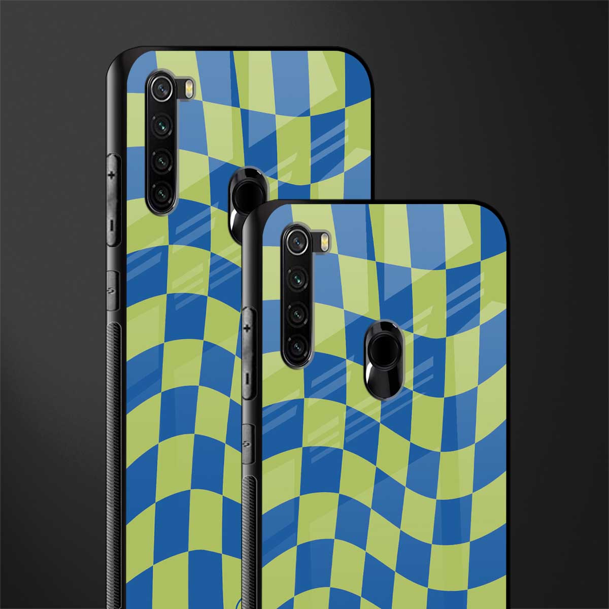 green blue trippy check pattern glass case for redmi note 8 image-2