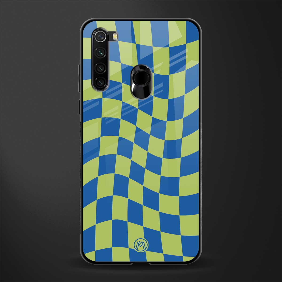 green blue trippy check pattern glass case for redmi note 8 image