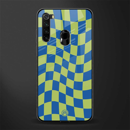 green blue trippy check pattern glass case for redmi note 8 image