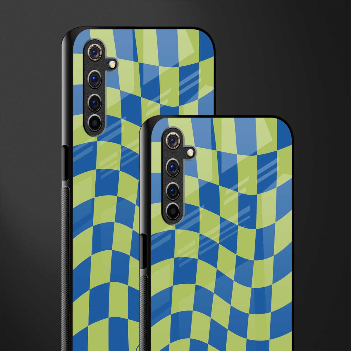 green blue trippy check pattern glass case for realme 6 image-2