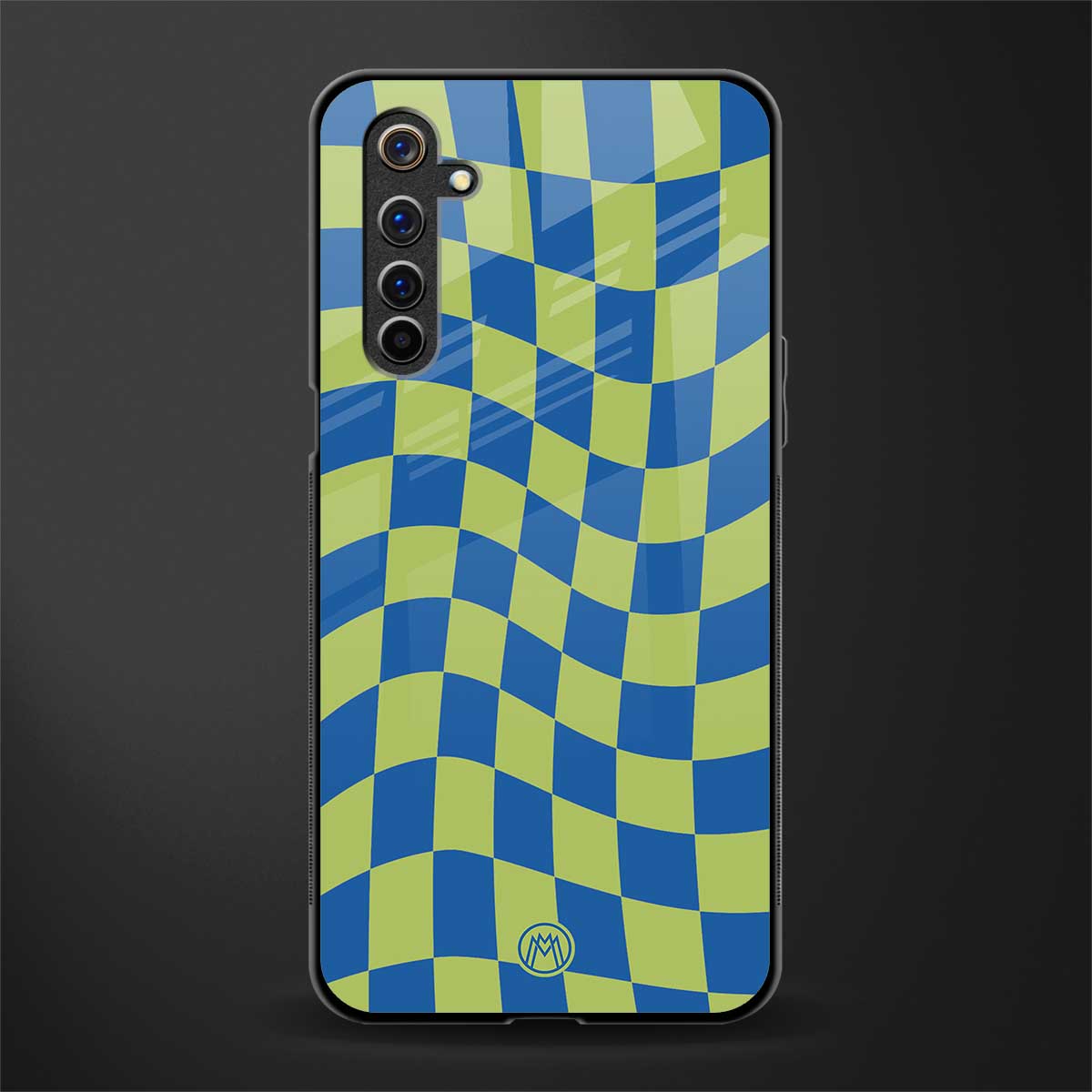 green blue trippy check pattern glass case for realme 6 image