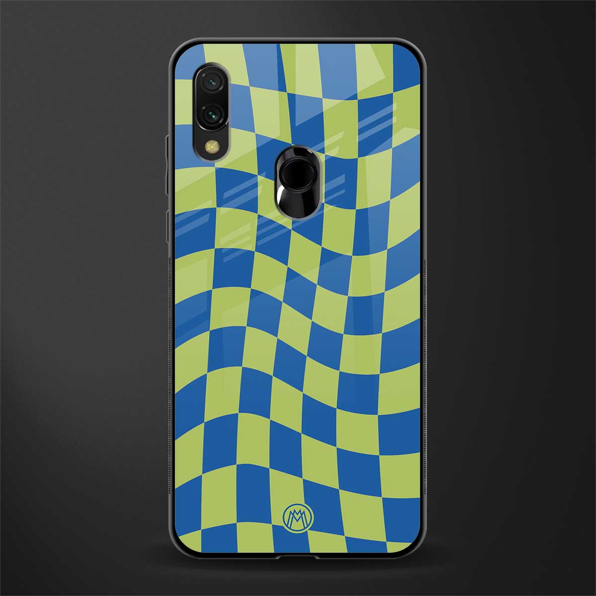 green blue trippy check pattern glass case for redmi y3 image