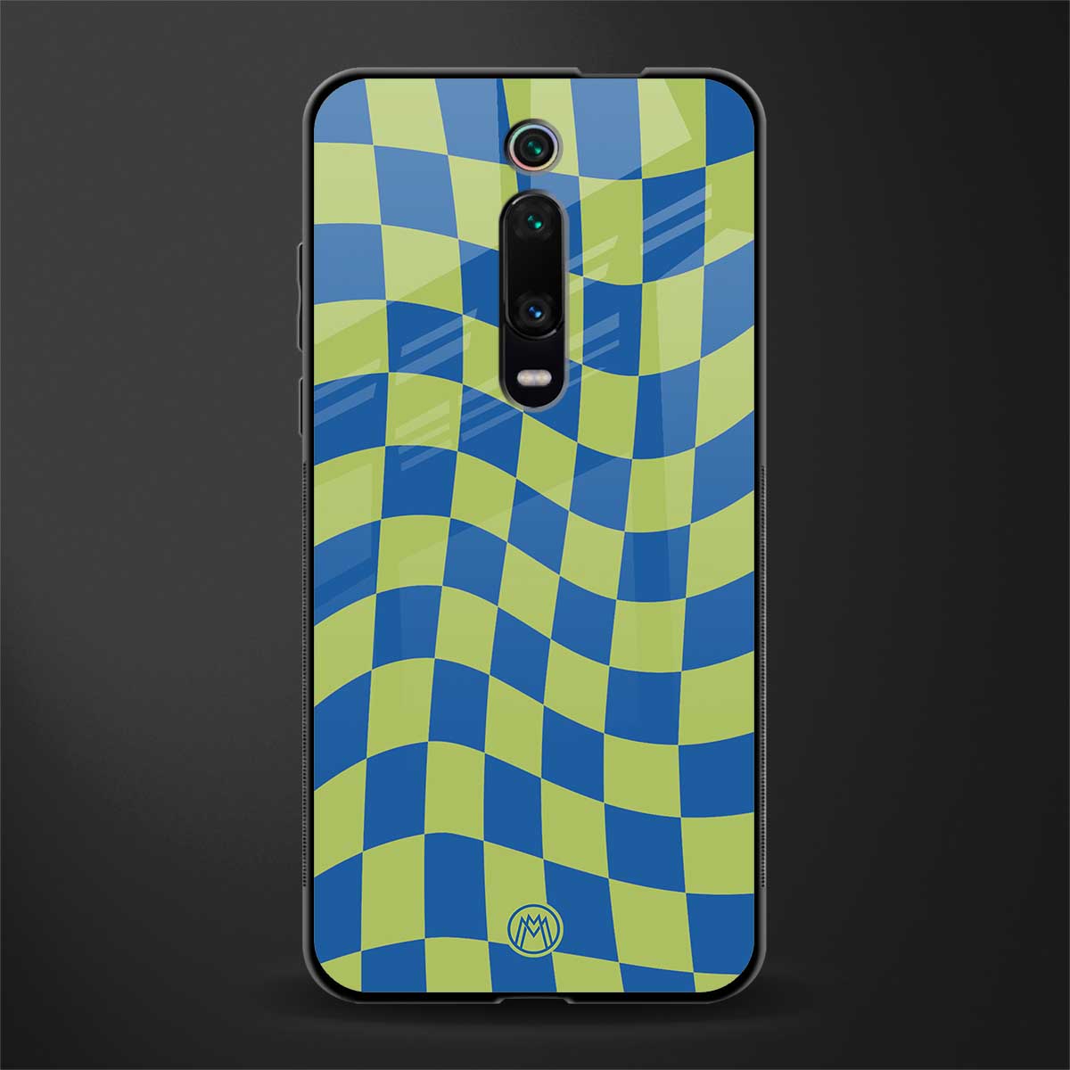 green blue trippy check pattern glass case for redmi k20 image