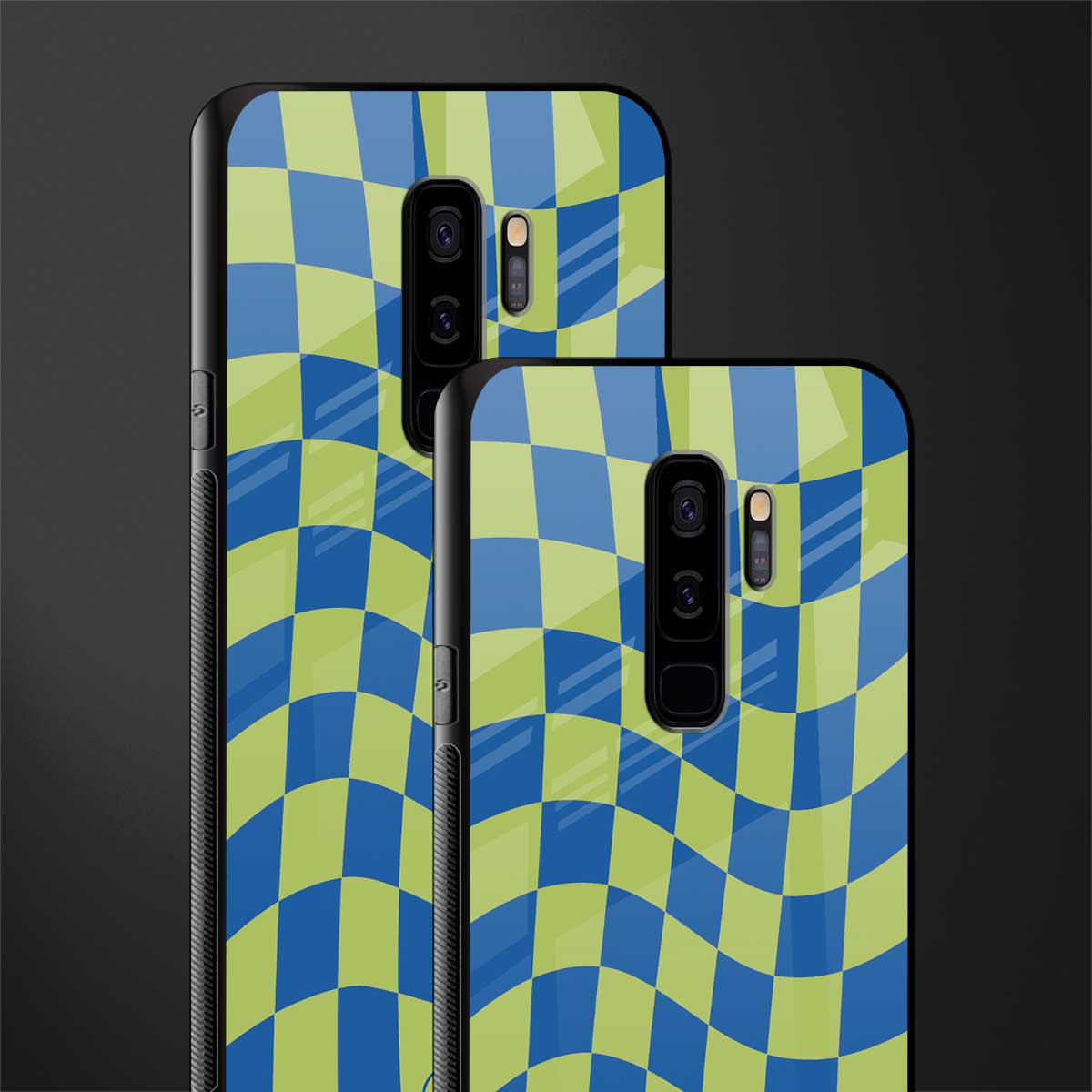 green blue trippy check pattern glass case for samsung galaxy s9 plus image-2