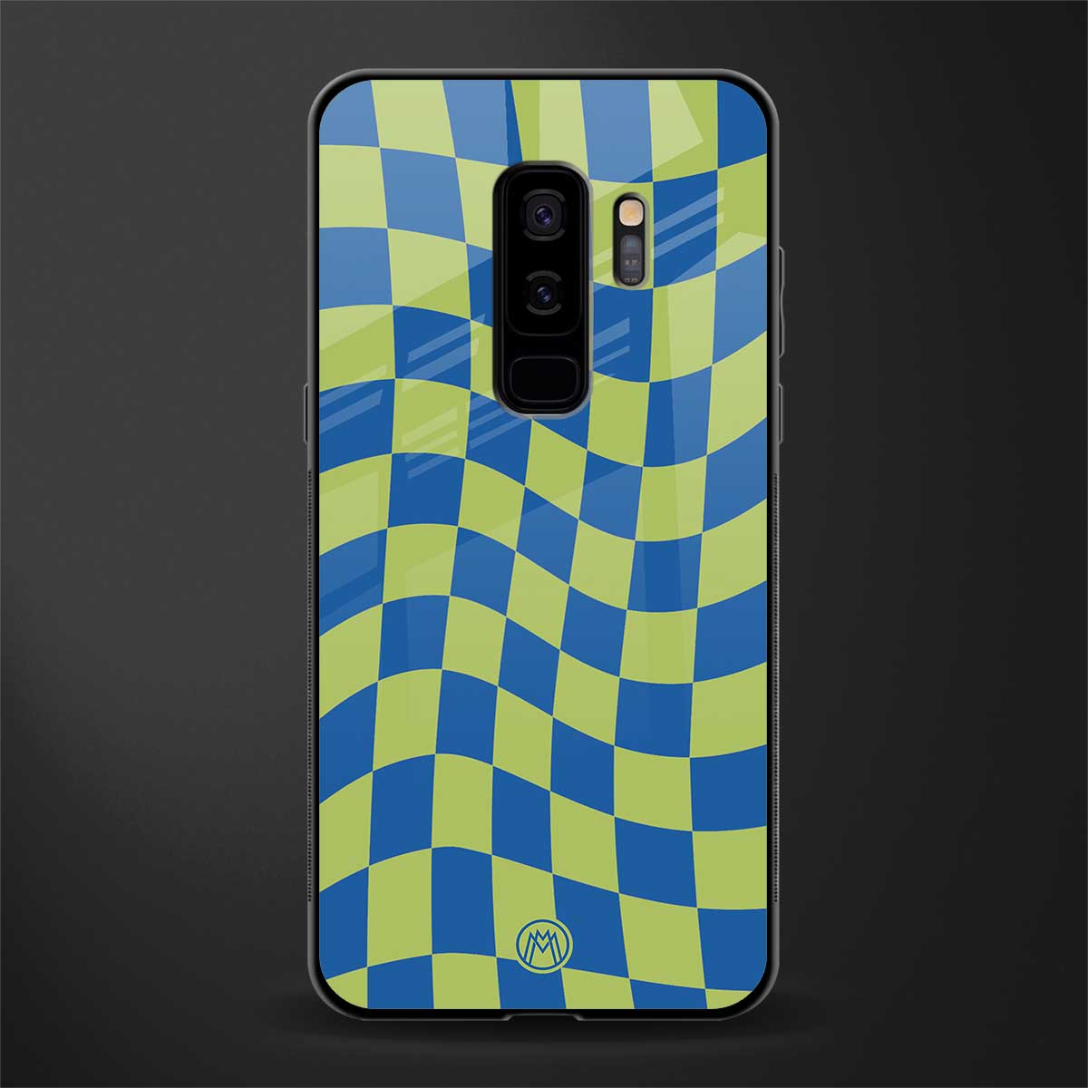 green blue trippy check pattern glass case for samsung galaxy s9 plus image