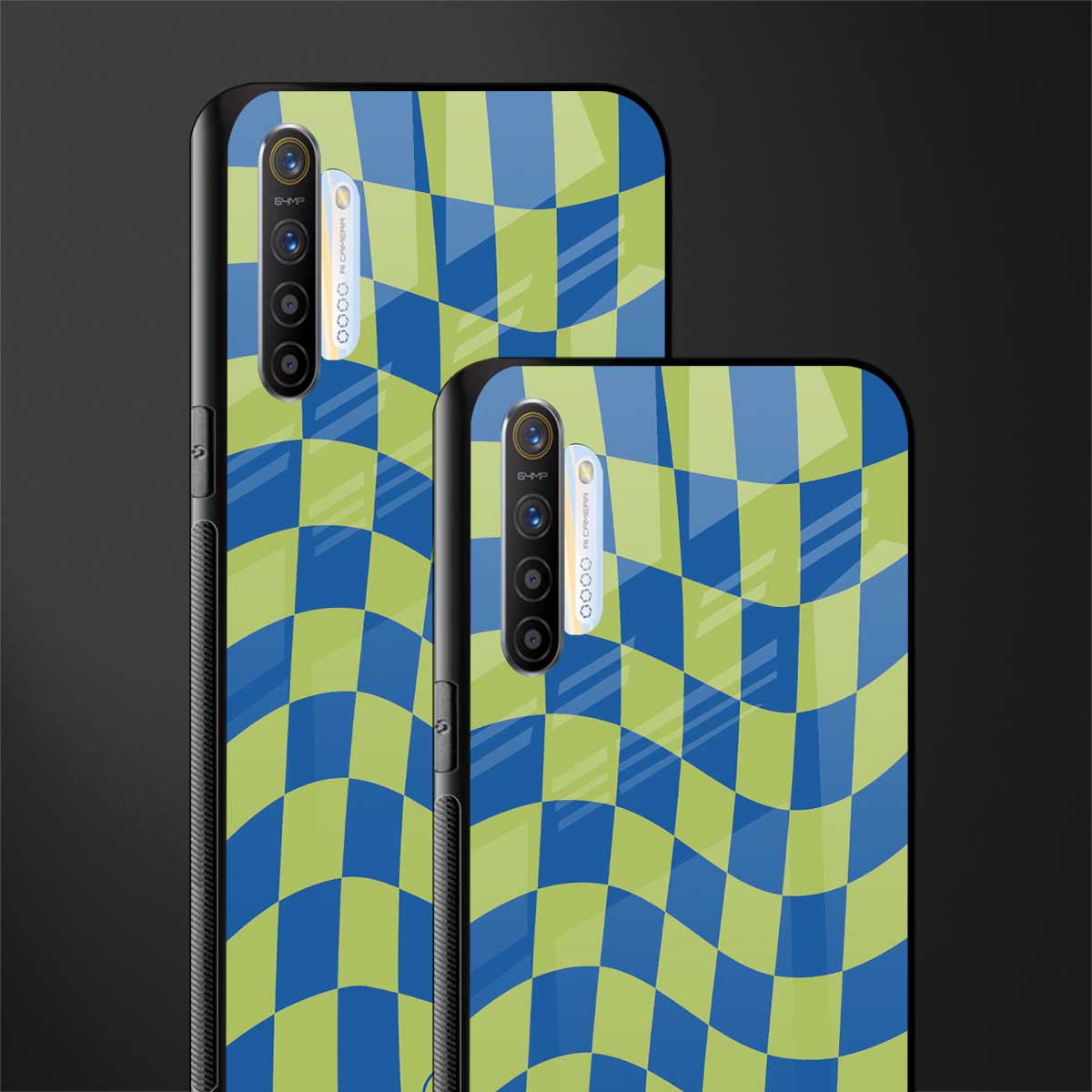 green blue trippy check pattern glass case for realme x2 image-2