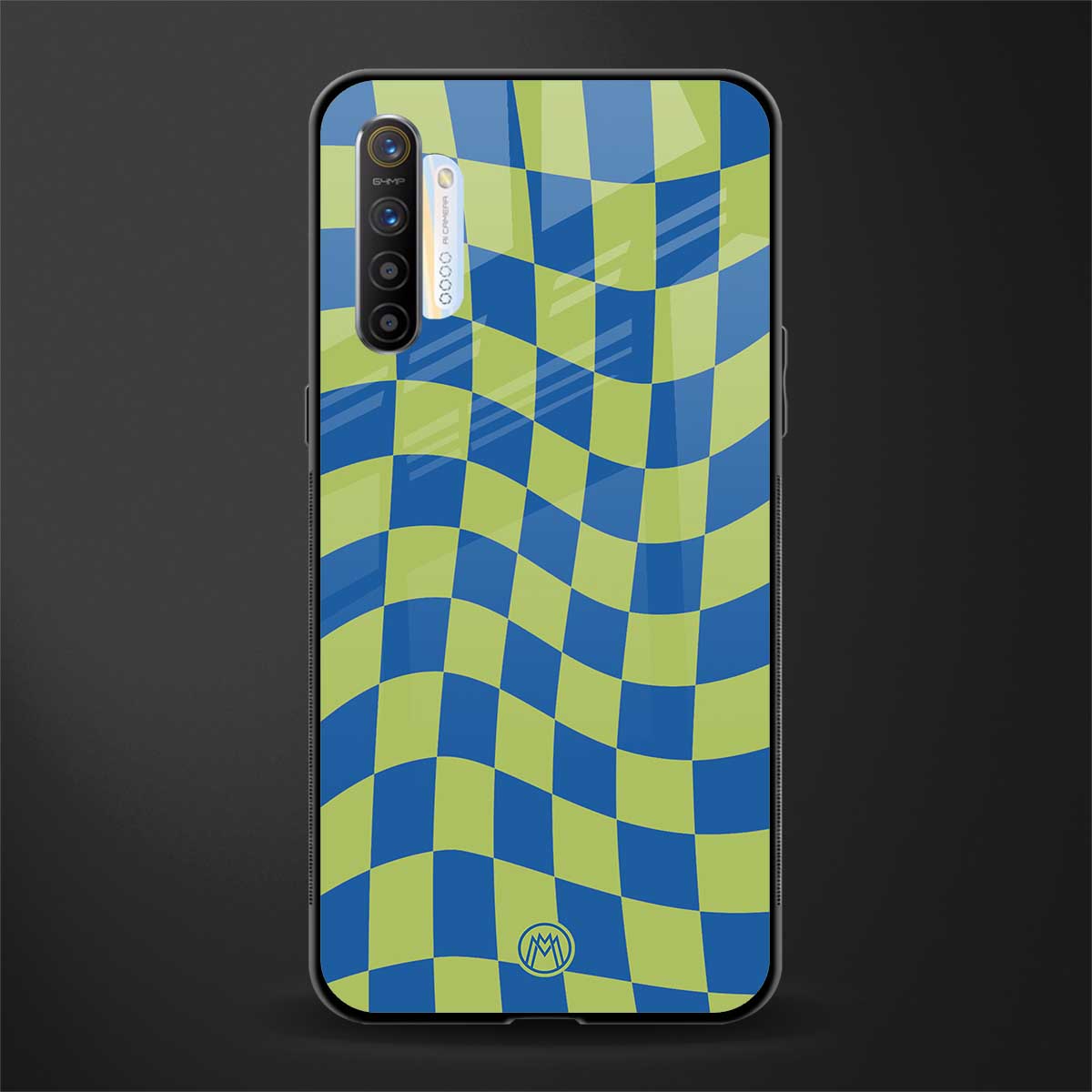 green blue trippy check pattern glass case for realme x2 image