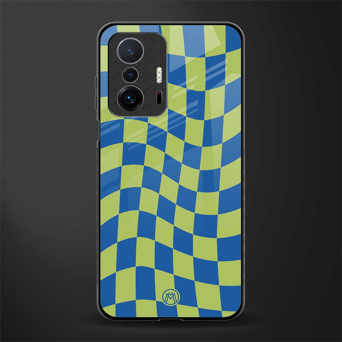 green blue trippy check pattern glass case for mi 11t pro 5g image