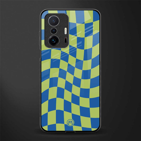 green blue trippy check pattern glass case for mi 11t pro 5g image
