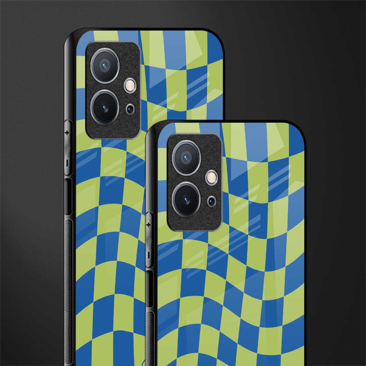 green blue trippy check pattern glass case for vivo y75 5g image-2