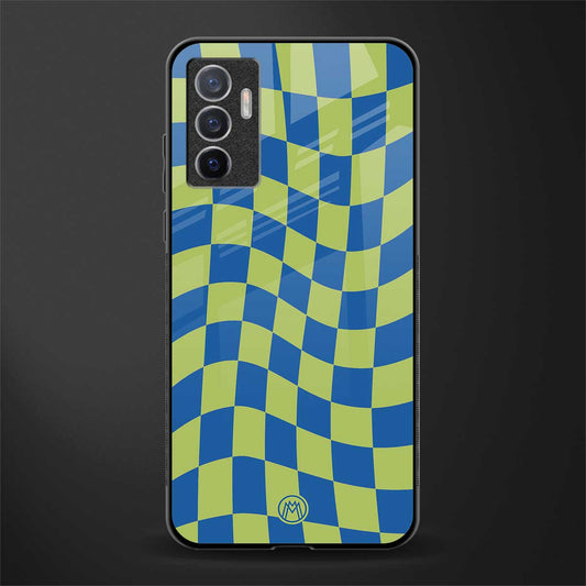 green blue trippy check pattern glass case for vivo v23e image