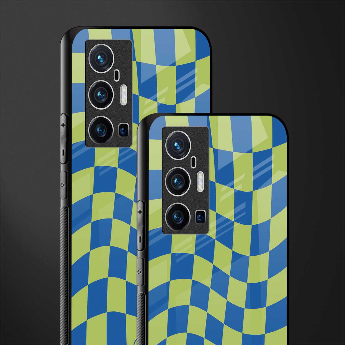 green blue trippy check pattern glass case for vivo x70 pro plus image-2