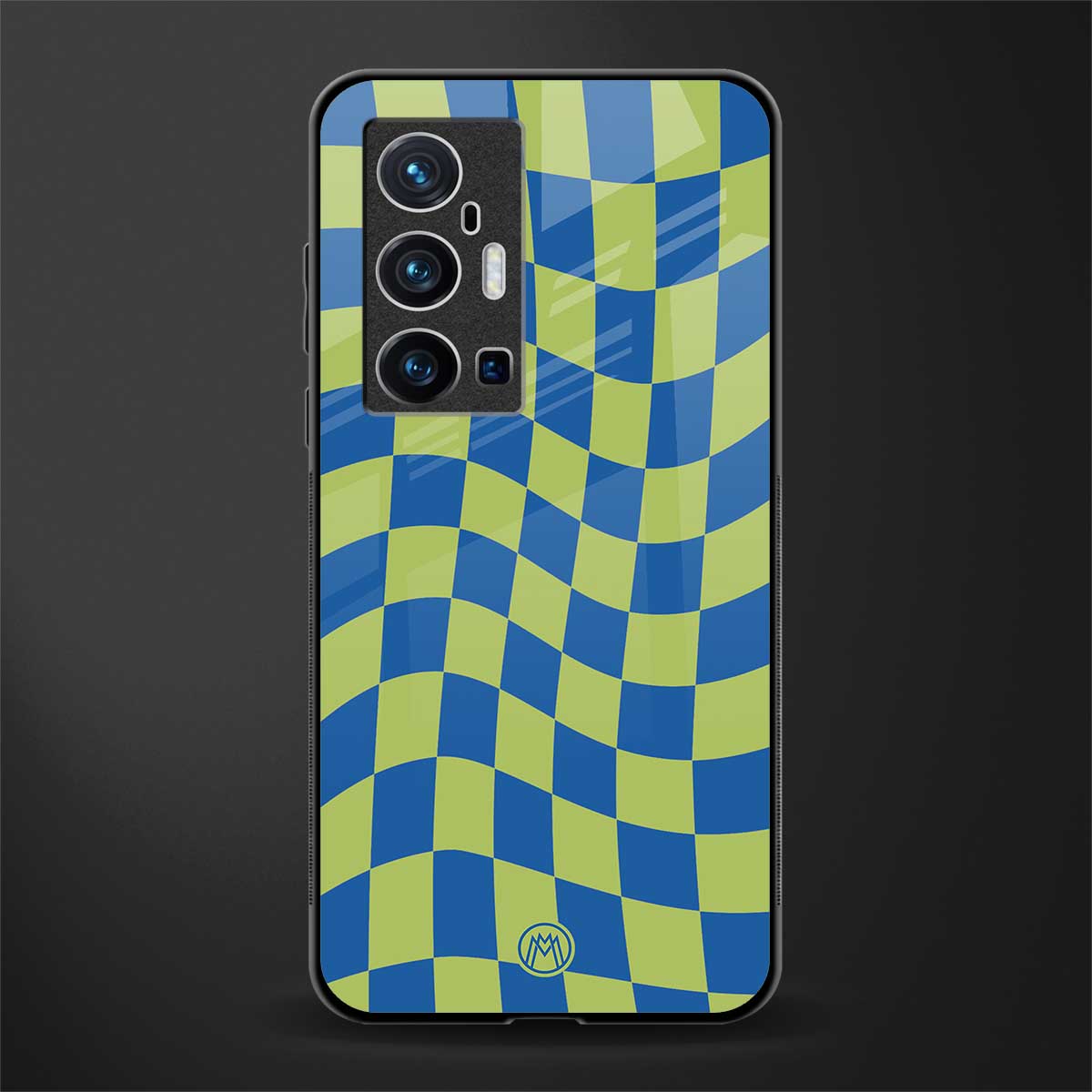 green blue trippy check pattern glass case for vivo x70 pro plus image