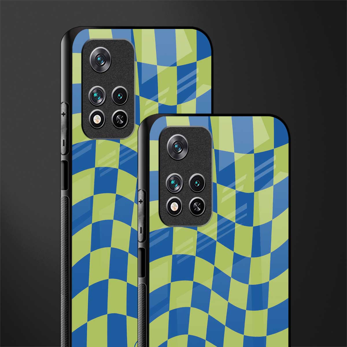 green blue trippy check pattern glass case for poco m4 pro 5g image-2