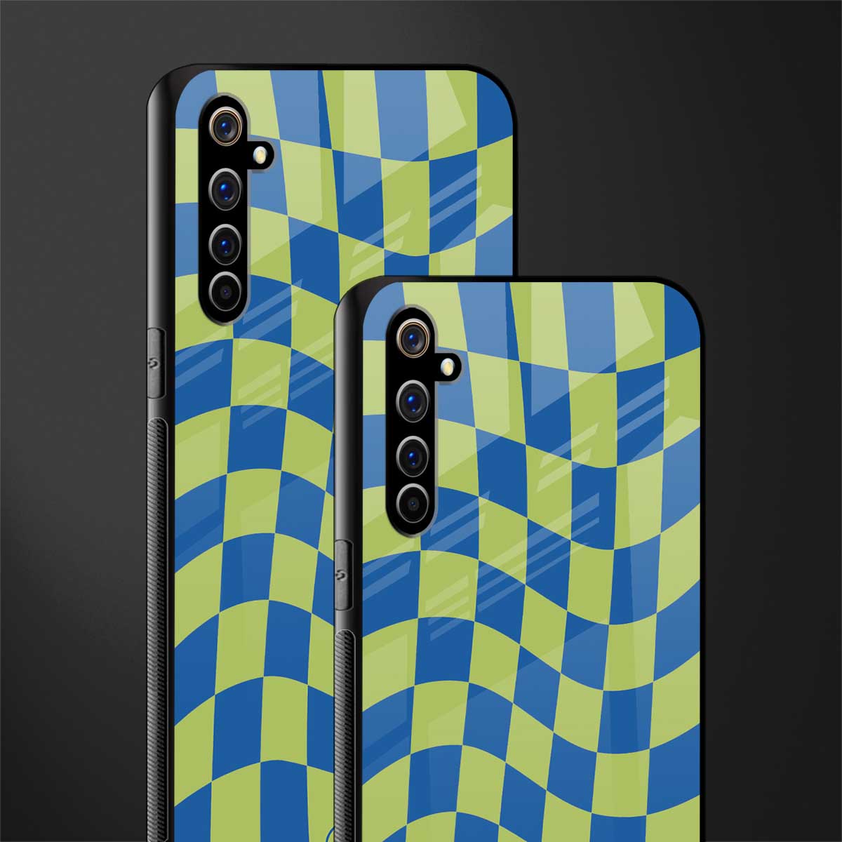 green blue trippy check pattern glass case for realme x50 pro image-2