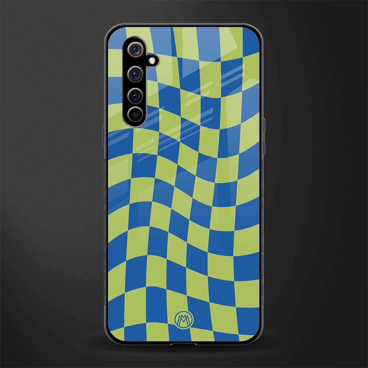 green blue trippy check pattern glass case for realme x50 pro image