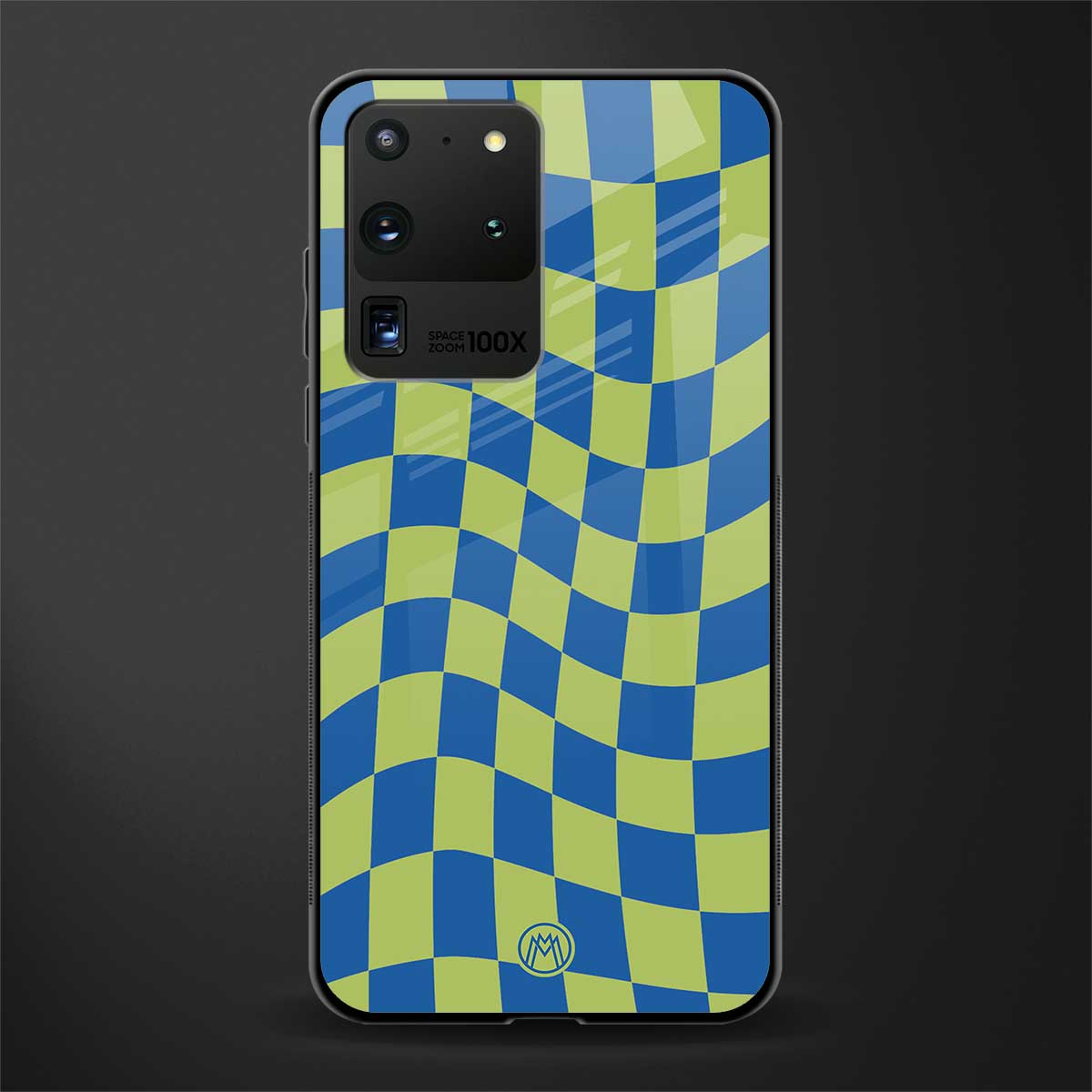 green blue trippy check pattern glass case for samsung galaxy s20 ultra image