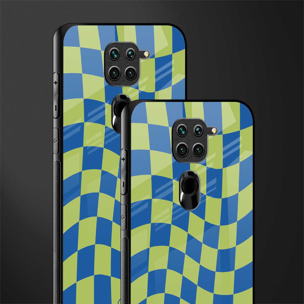 green blue trippy check pattern glass case for redmi note 9 image-2