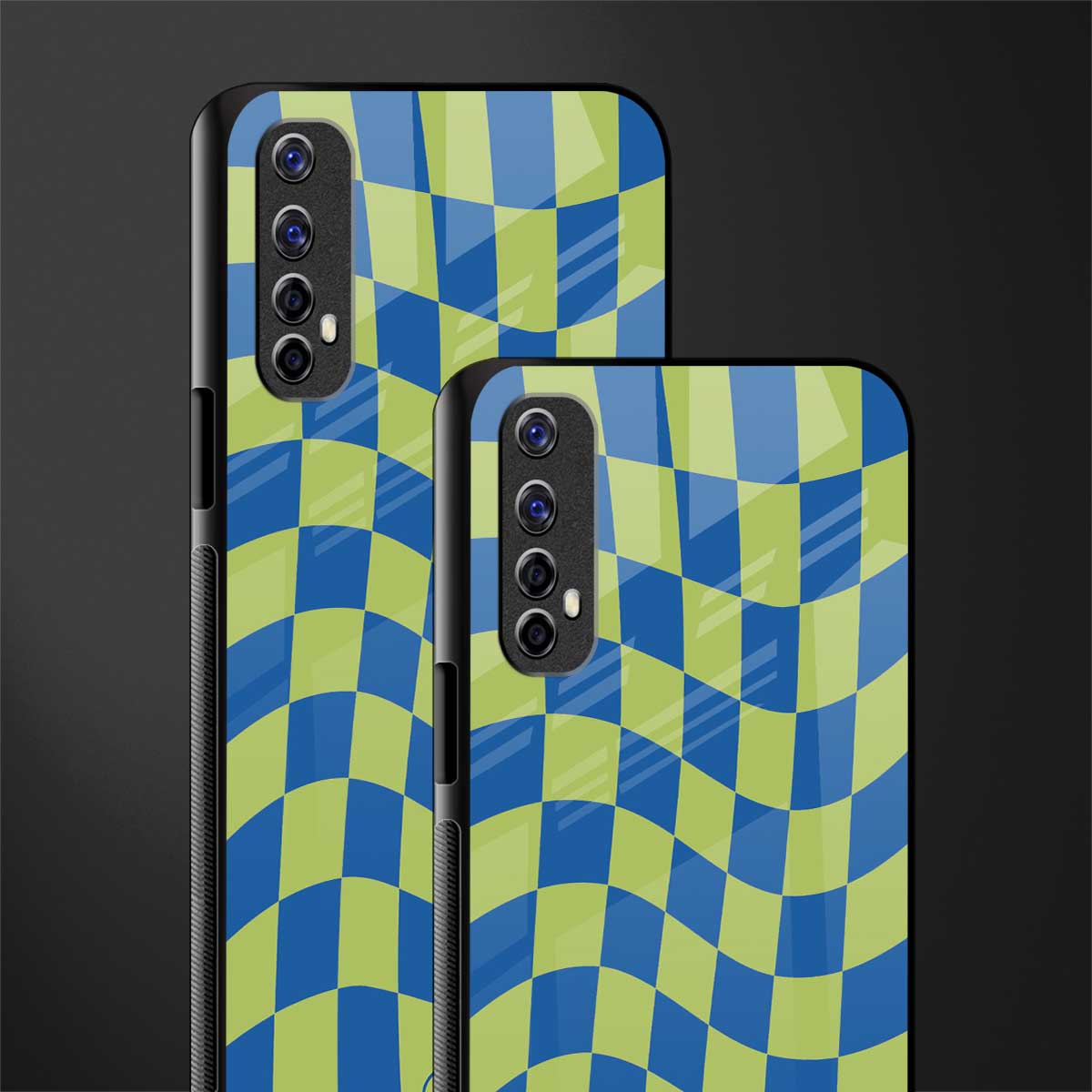 green blue trippy check pattern glass case for realme narzo 20 pro image-2