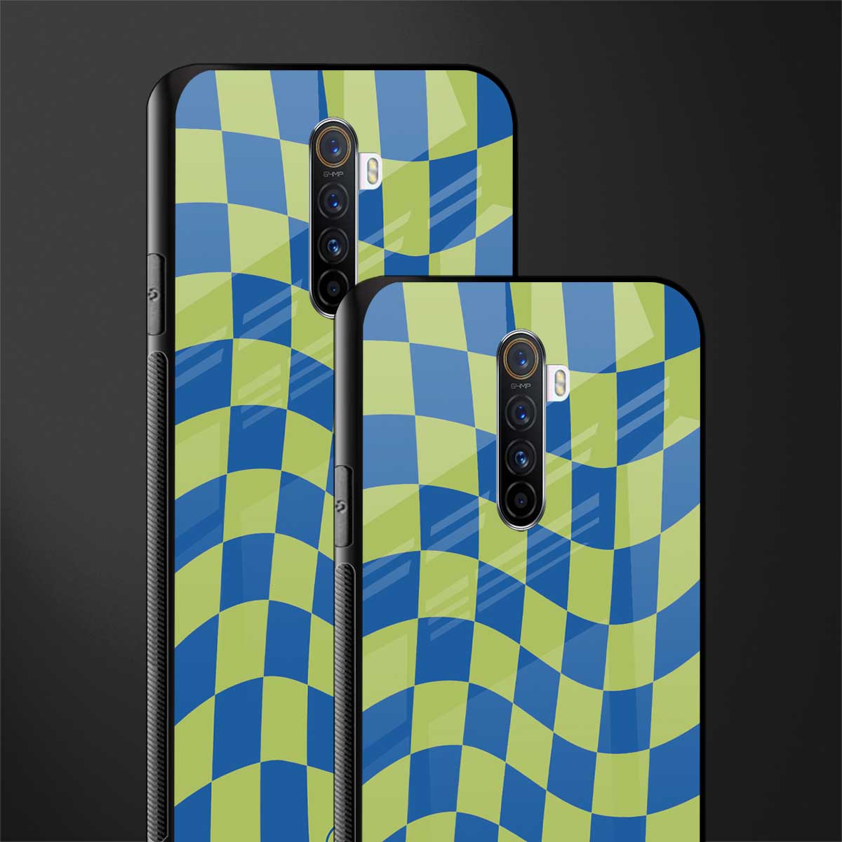 green blue trippy check pattern glass case for realme x2 pro image-2