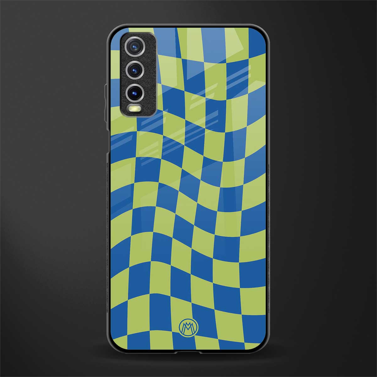 green blue trippy check pattern glass case for vivo y12g image