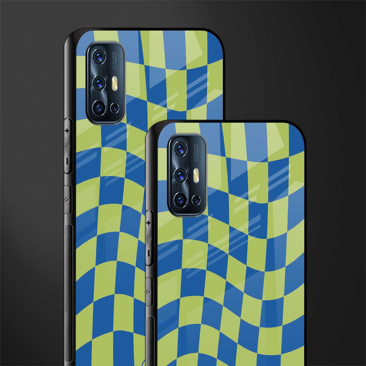 green blue trippy check pattern glass case for vivo v17 image-2