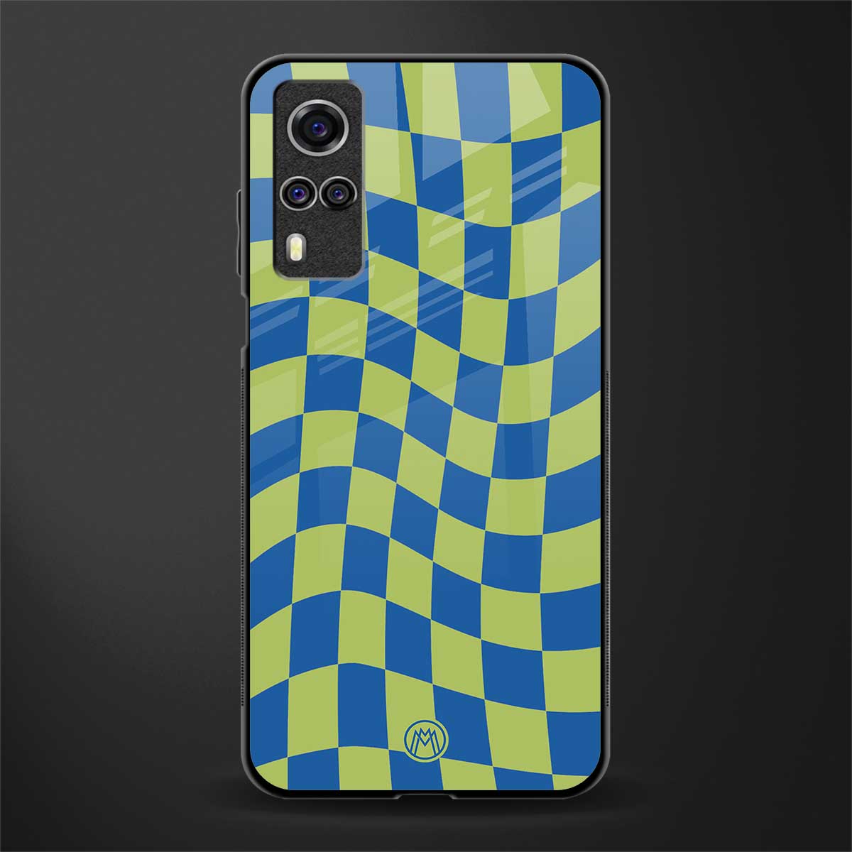 green blue trippy check pattern glass case for vivo y51 image