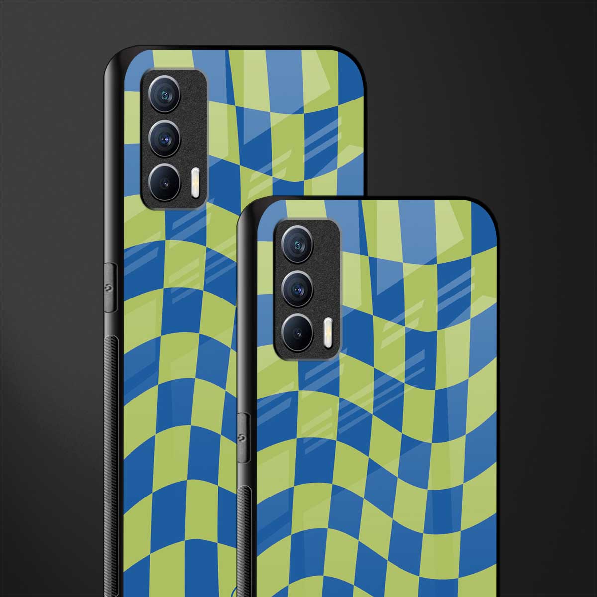green blue trippy check pattern glass case for realme x7 image-2