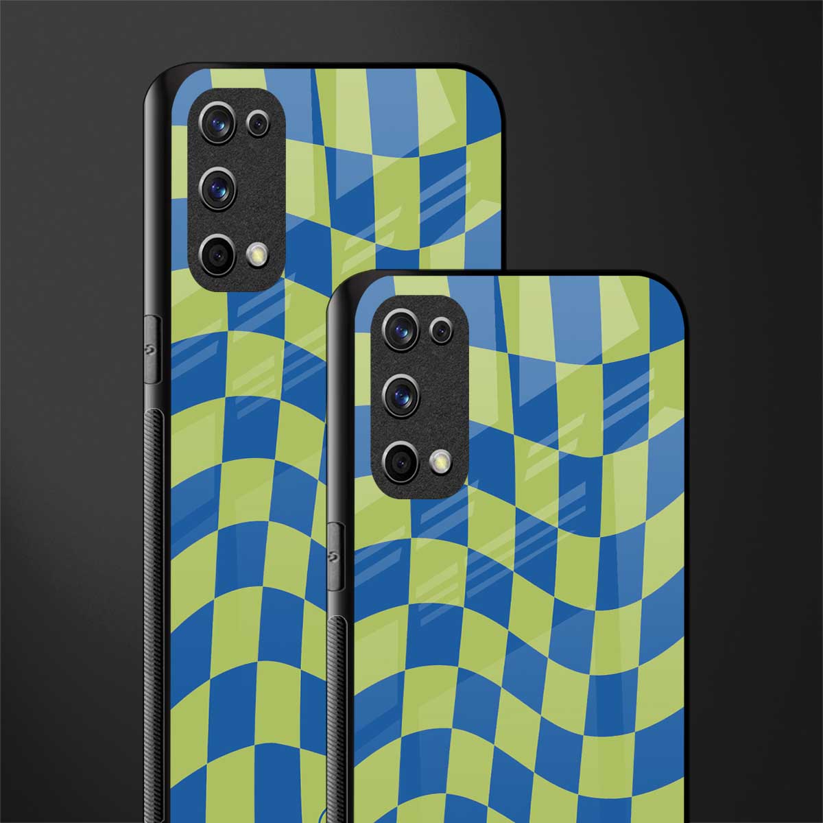 green blue trippy check pattern glass case for realme x7 pro image-2