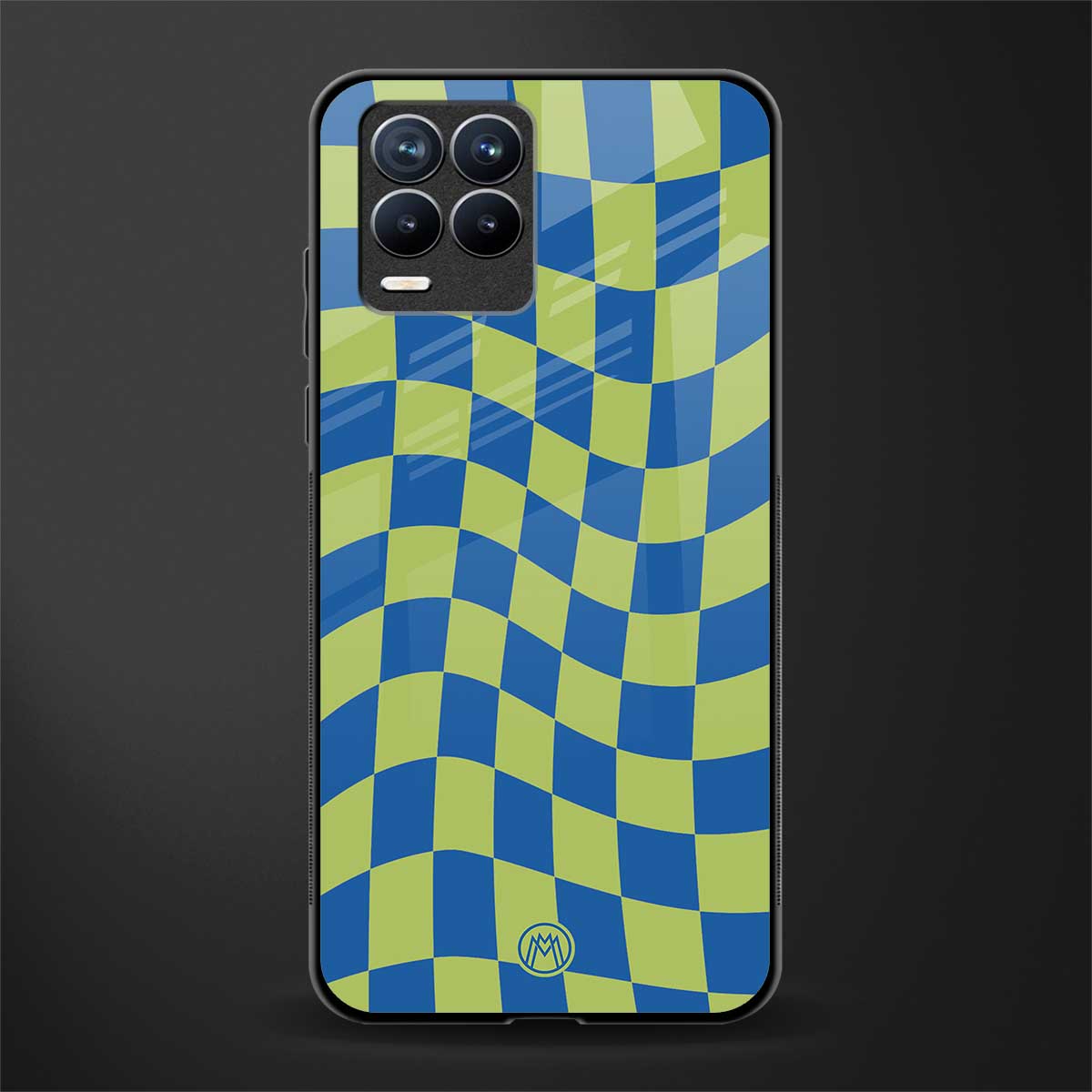 green blue trippy check pattern glass case for realme 8 4g image