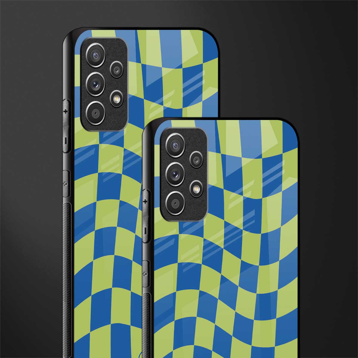 green blue trippy check pattern glass case for samsung galaxy a72 image-2