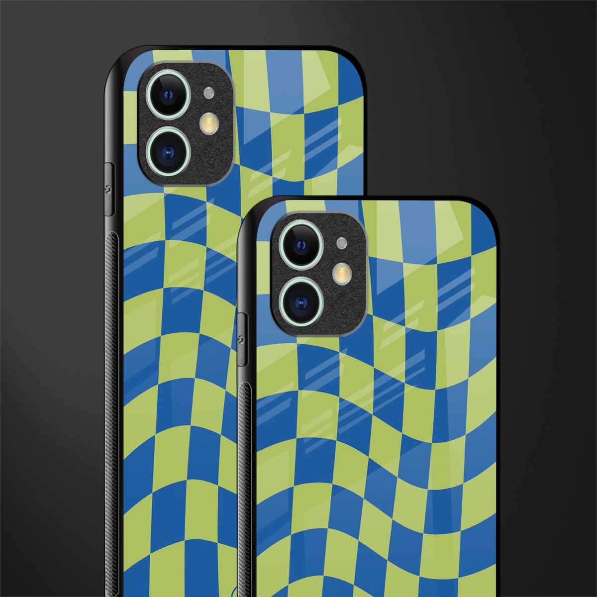 green blue trippy check pattern glass case for iphone 11 image-2
