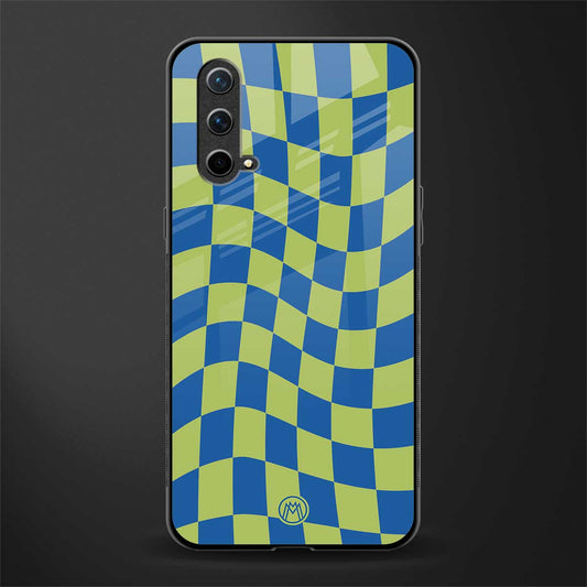 green blue trippy check pattern glass case for oneplus nord ce 5g image