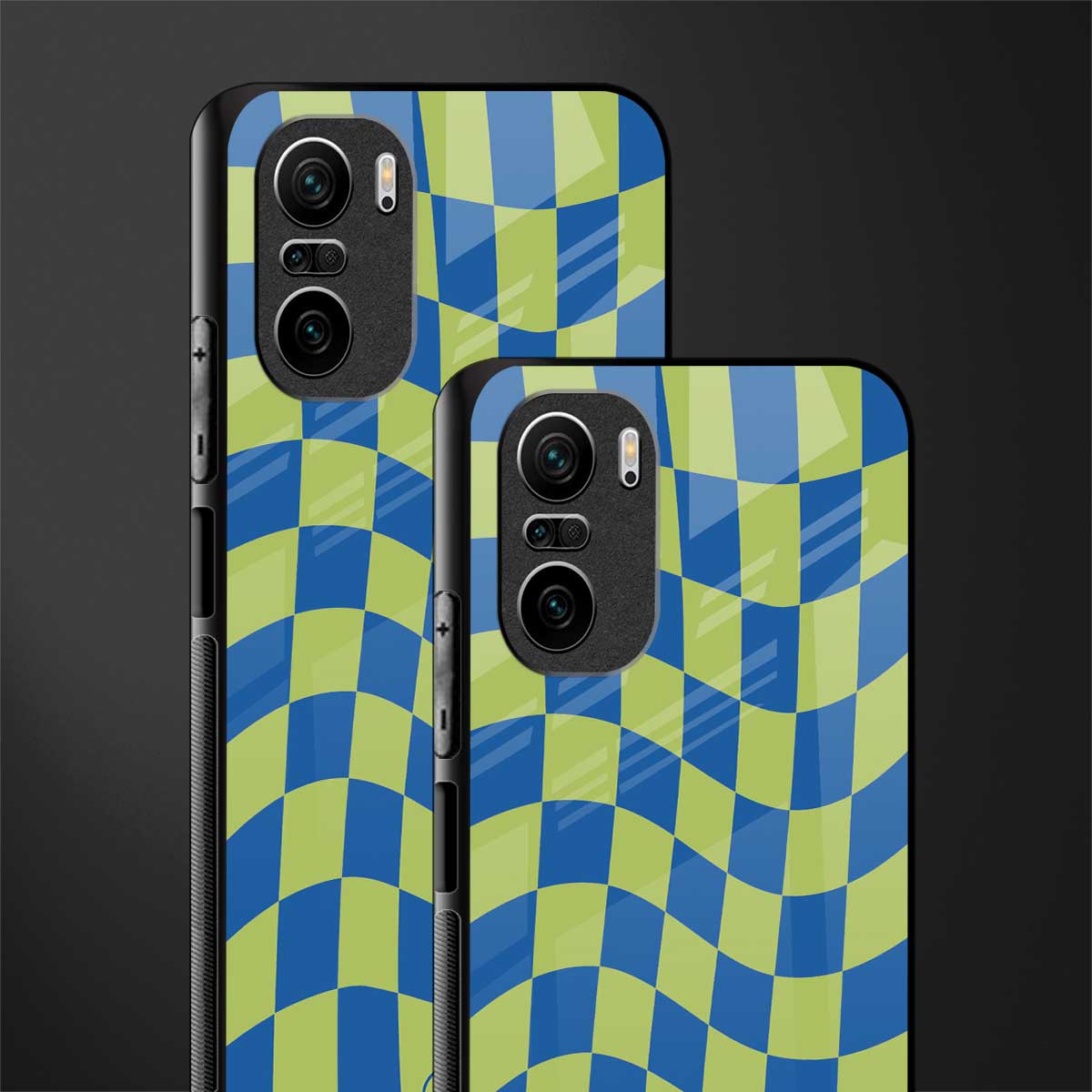 green blue trippy check pattern glass case for mi 11x 5g image-2