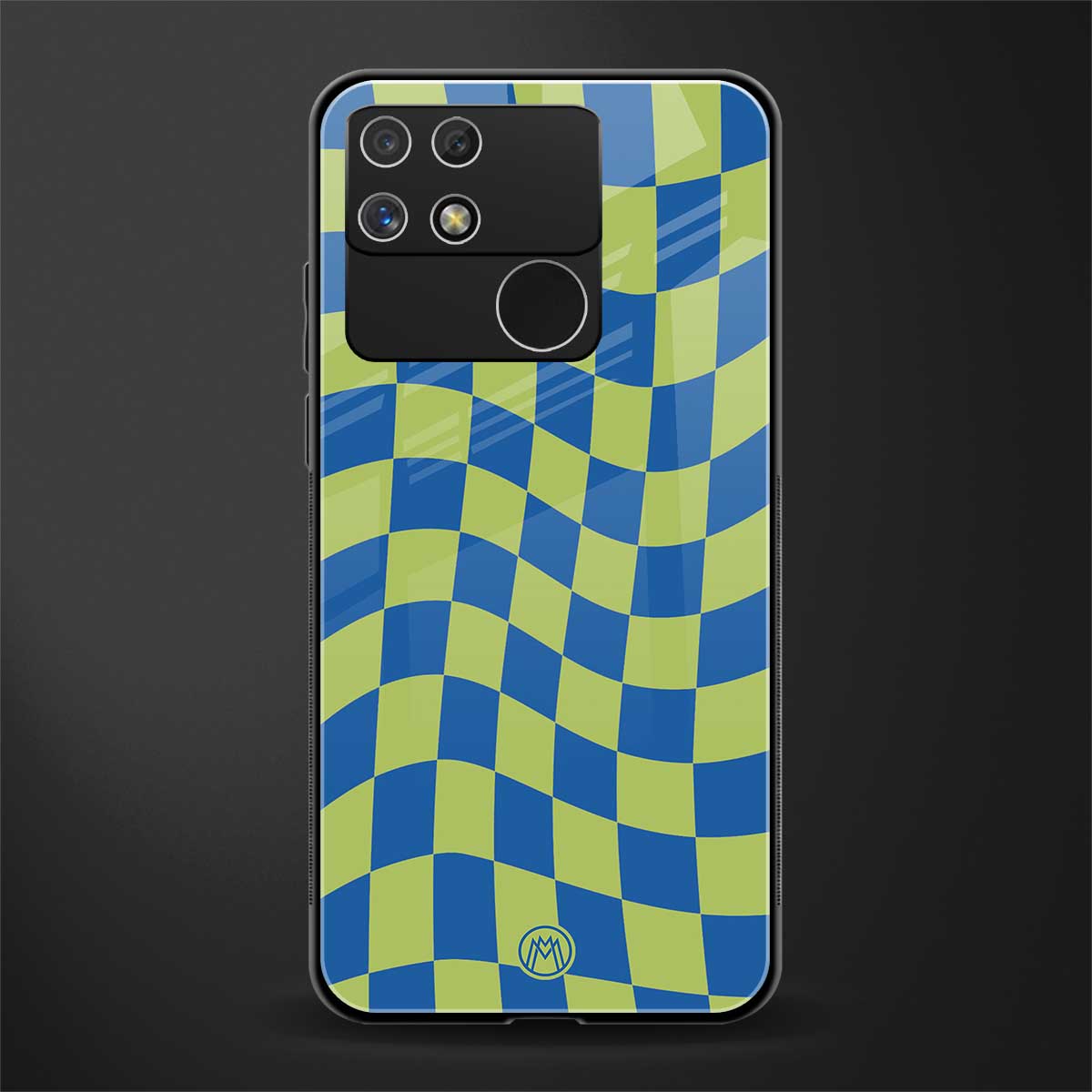 green blue trippy check pattern back phone cover | glass case for realme narzo 50a
