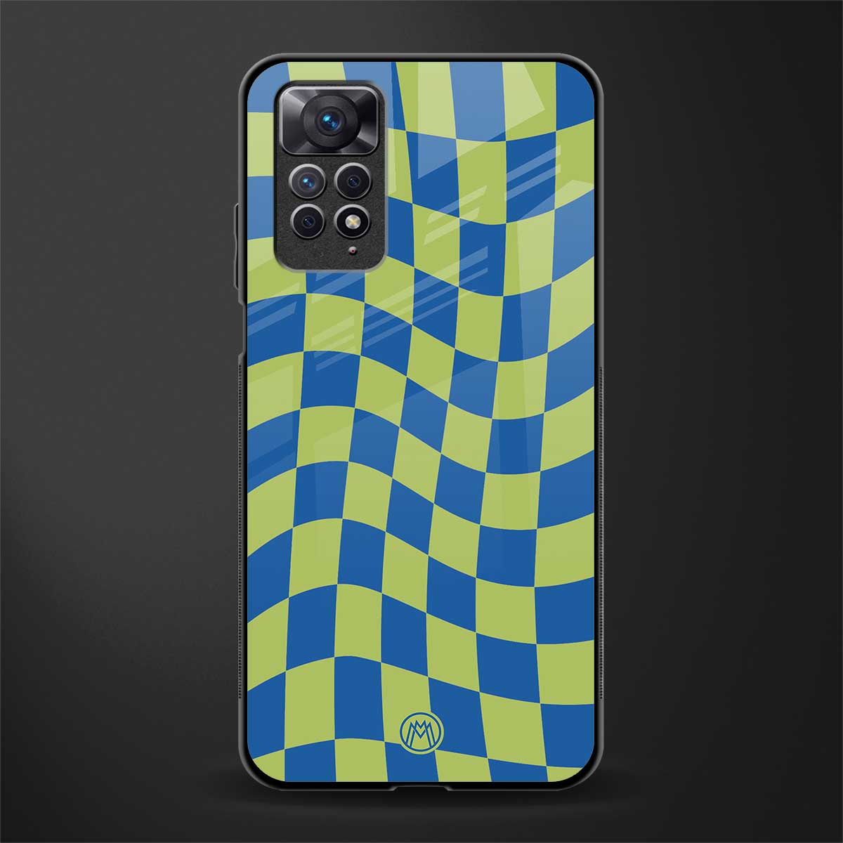 green blue trippy check pattern back phone cover | glass case for redmi note 11 pro plus 4g/5g