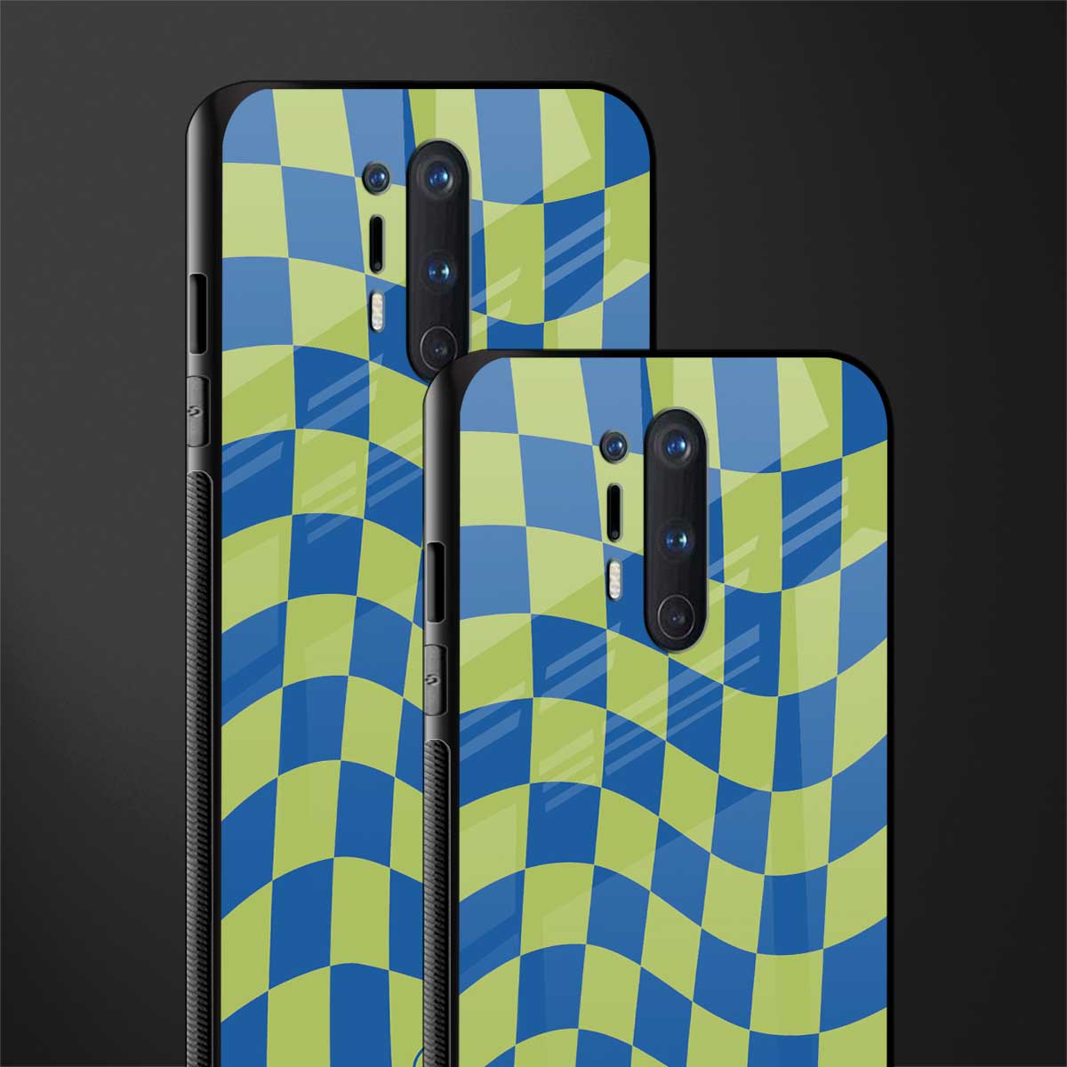 green blue trippy check pattern glass case for oneplus 8 pro image-2