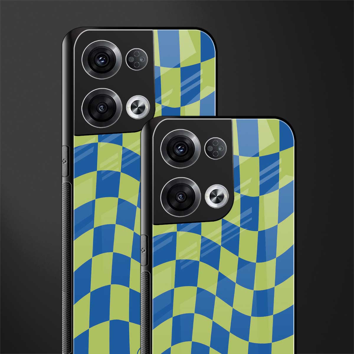 green blue trippy check pattern back phone cover | glass case for oppo reno 8 pro