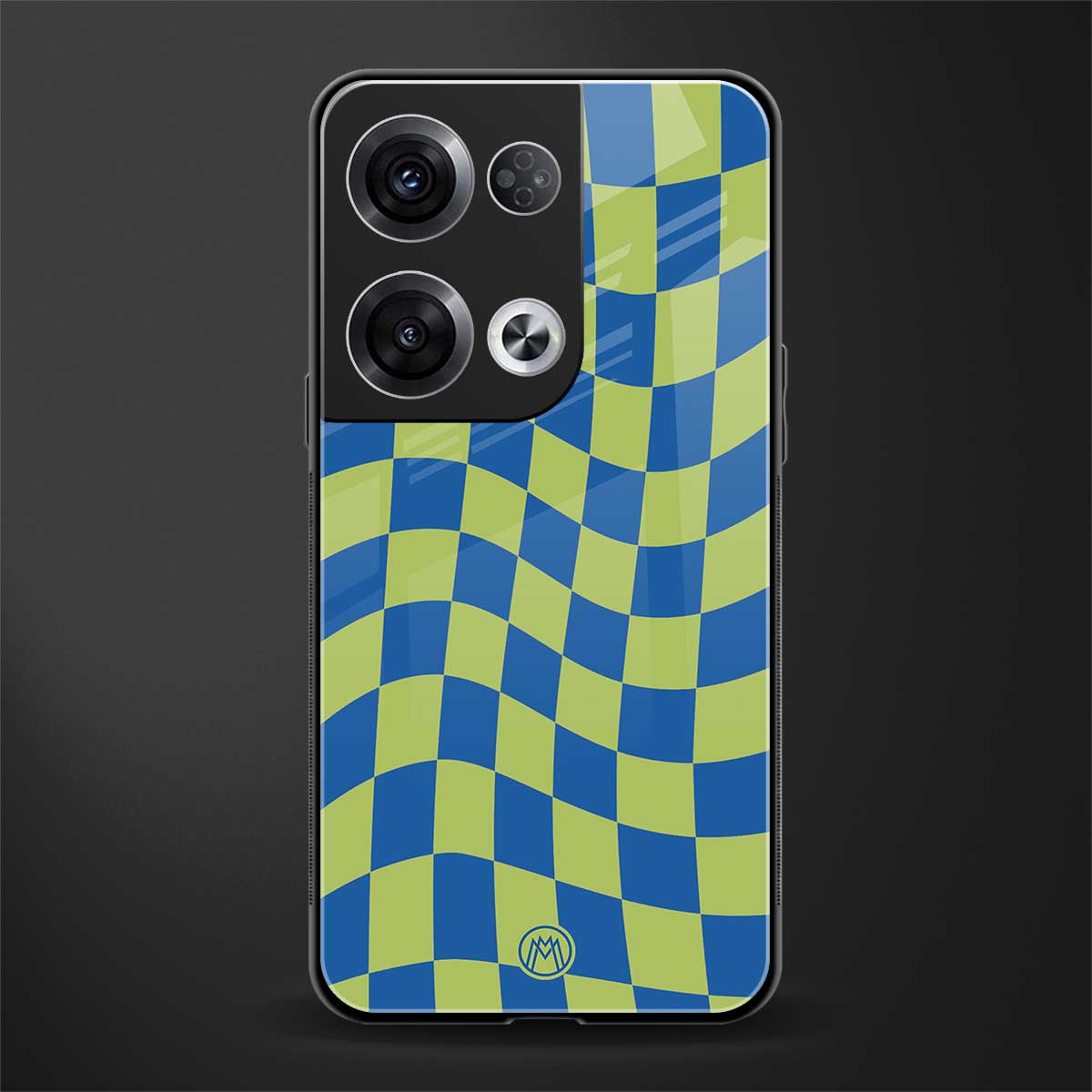 green blue trippy check pattern back phone cover | glass case for oppo reno 8 pro