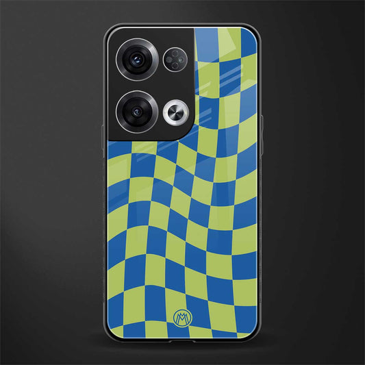 green blue trippy check pattern back phone cover | glass case for oppo reno 8 pro