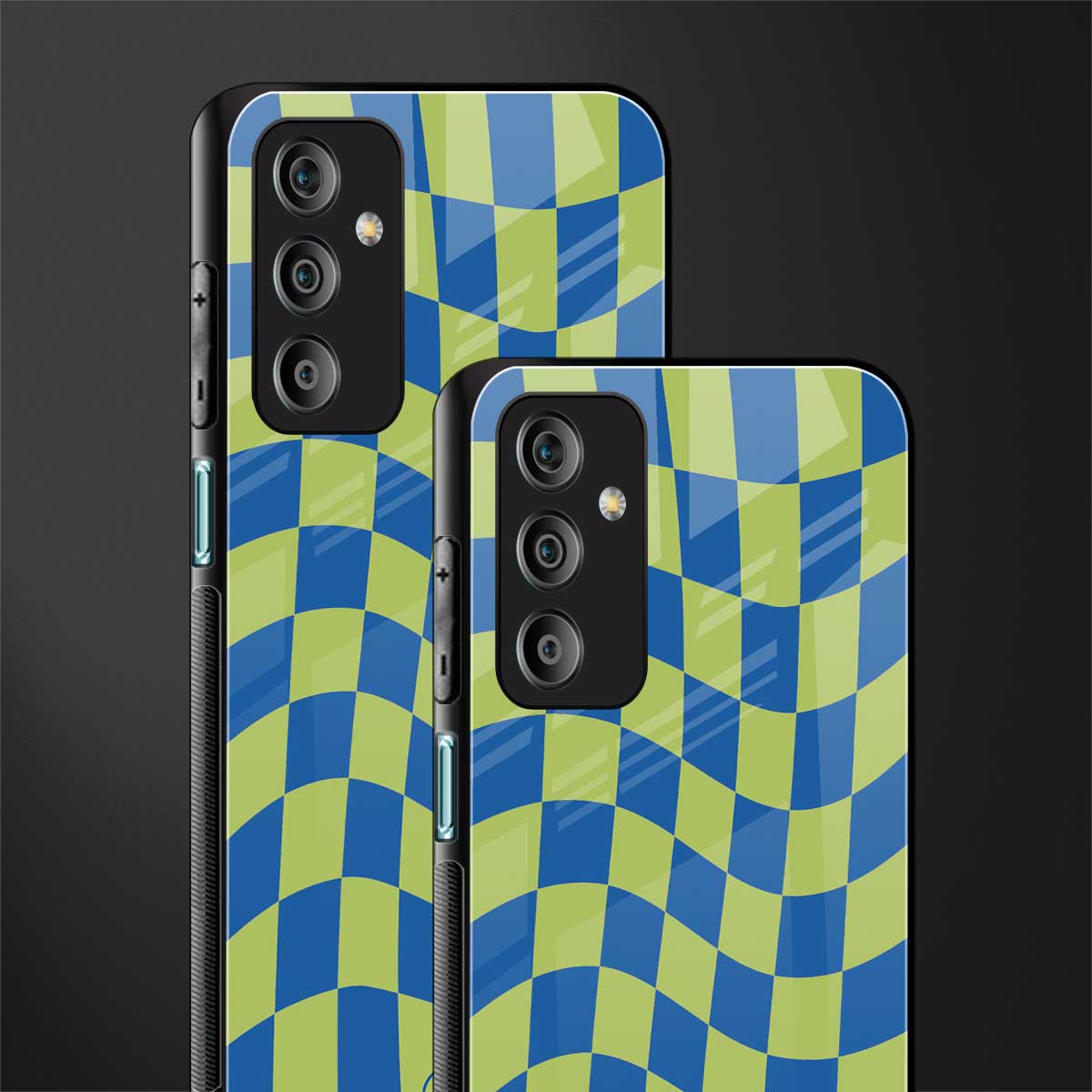 green blue trippy check pattern back phone cover | glass case for samsung galaxy f23 5g