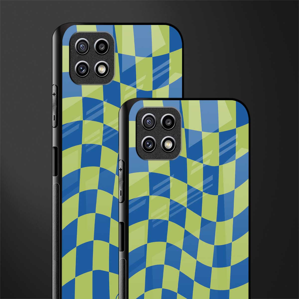 green blue trippy check pattern back phone cover | glass case for samsung galaxy f42