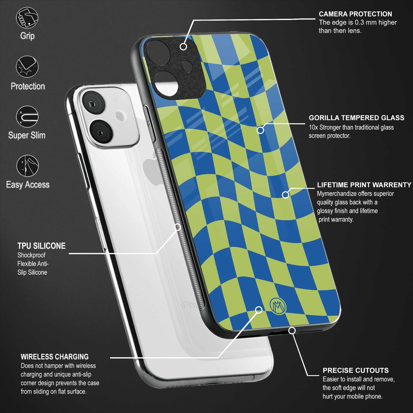 green blue trippy check pattern glass case for oppo reno 3 pro image-4