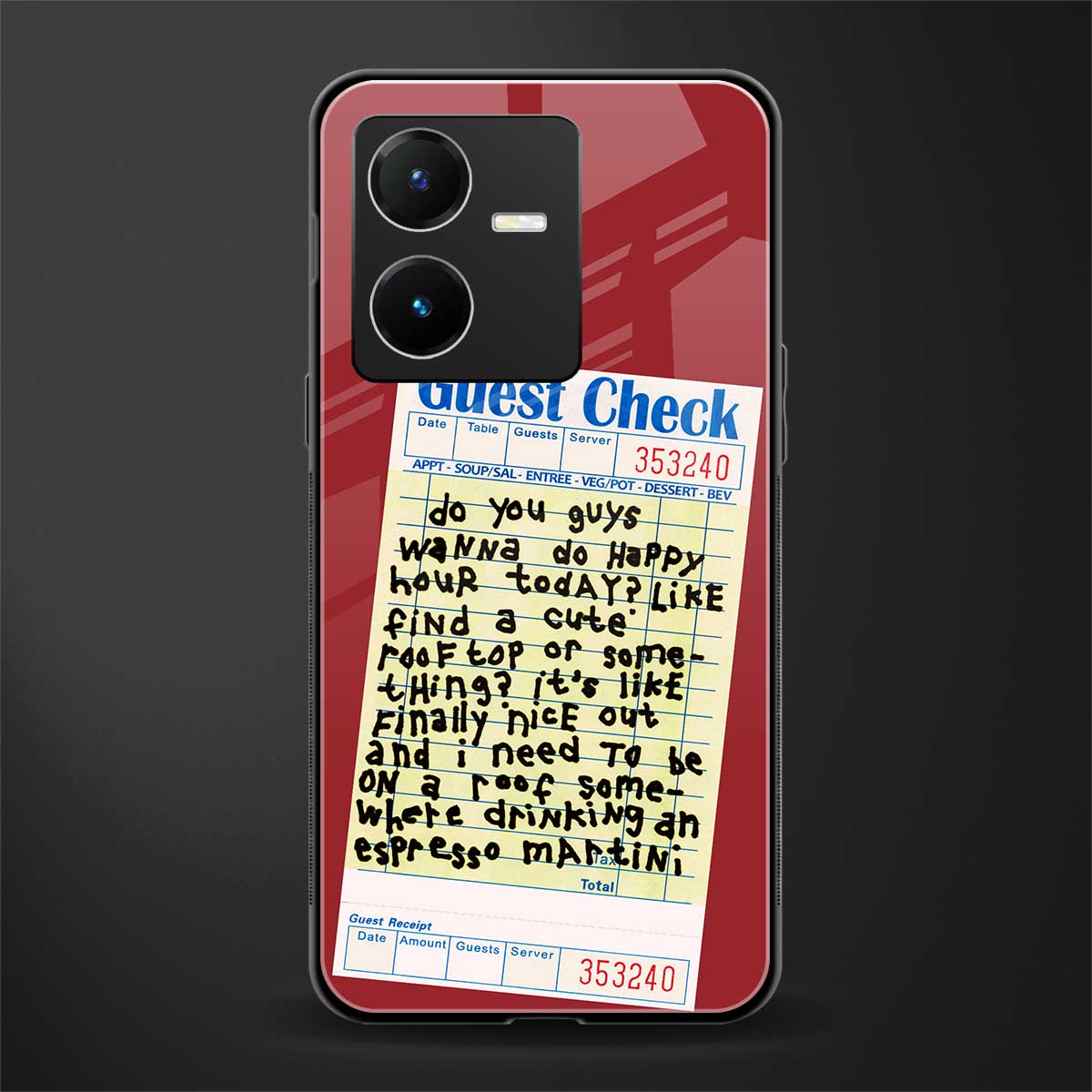 happy hour back phone cover | glass case for vivo y22