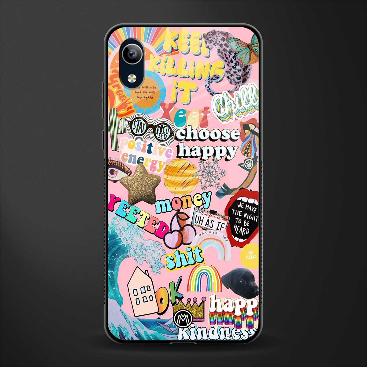 happy summer collage glass case for vivo y1s without fingerprint image