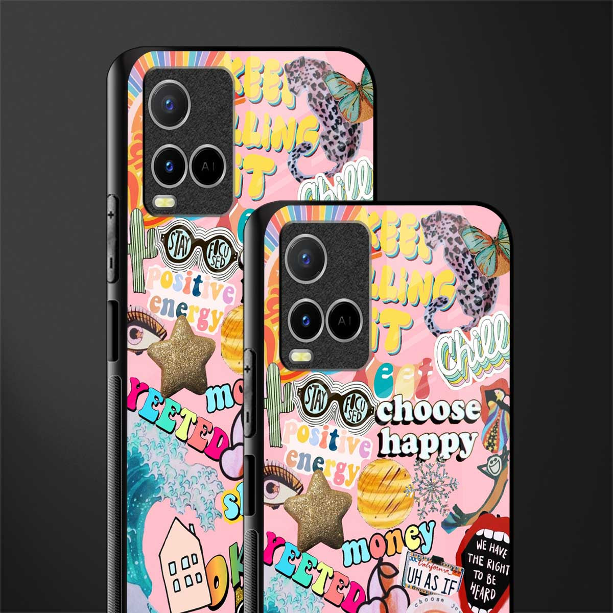 happy summer collage glass case for vivo y33s vivo y33t image-2